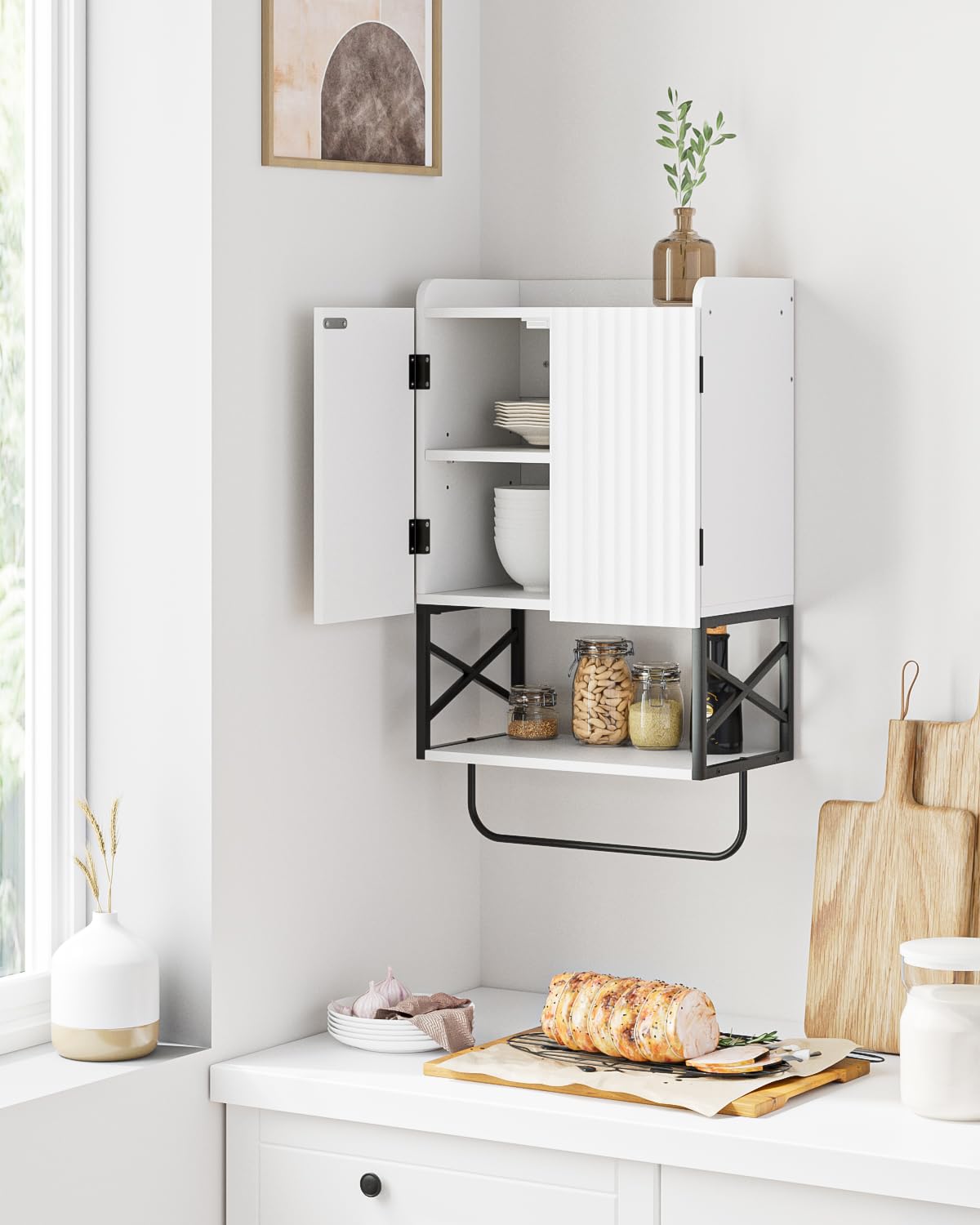 Bathroom Cabinet, Small Medicine Cabinets with Adjustable Shelf and Magnetic Locking Doors, Wall Mounted Hanging Cabinet for Bathroom/Laundry, White