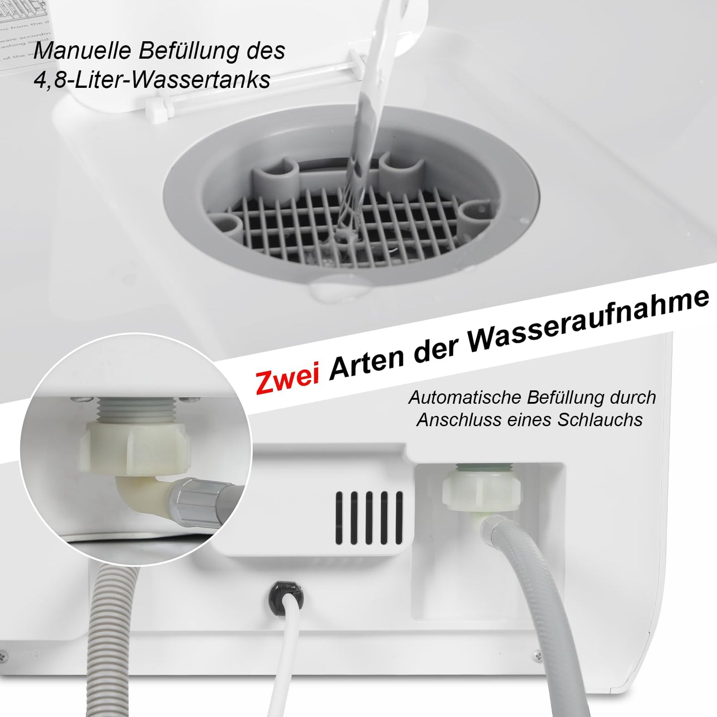 Mini Dishwasher for 3 Place Settings, Table Dishwasher with 7 Programmes with Drying Function, Can Be Used With/Without Water Connection, Dishwasher 4.8 L, Touch Control for Motorhomes, Homes