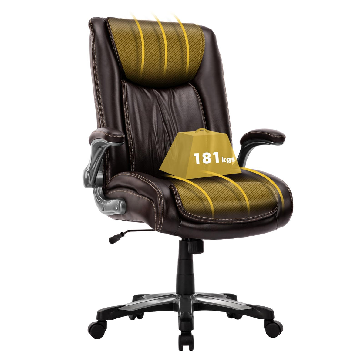 COLAMY XXL Office Chair [181 kgs] - High-Backed Executive Chair with Adjustable Armrests and Synchronous Mechanism - Extra Wide Seat (58 cm), Breathable Faux Leather - for Home Office / Office (Black)