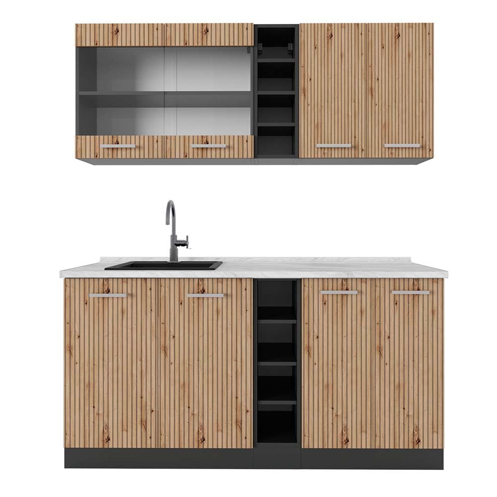 Vicco Single Kitchen R-Line White High Gloss / Anthracite 160 cm without Worktop