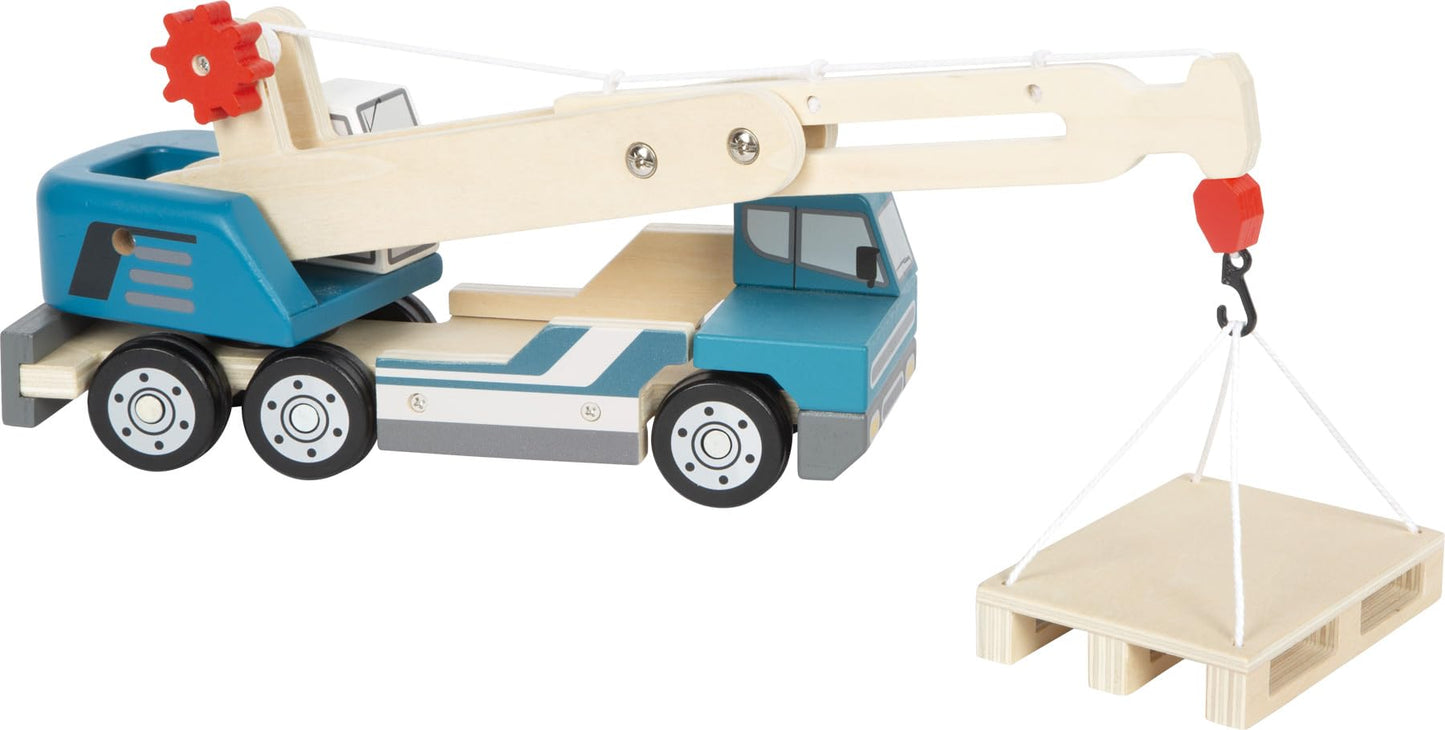small foot Crane Truck with Wooden Pallet, Toy Vehicle for Children, with 360° Rotating Crane and Accessories, from 2 Years, 12639