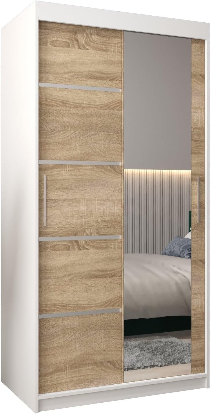 MEBLE KRYSPOL Verona 2, 250 cm Bedroom Wardrobe with Three Sliding Doors, Mirror, Clothes Rail and Shelves, 250 x 200 x 62 cm, Matt Black