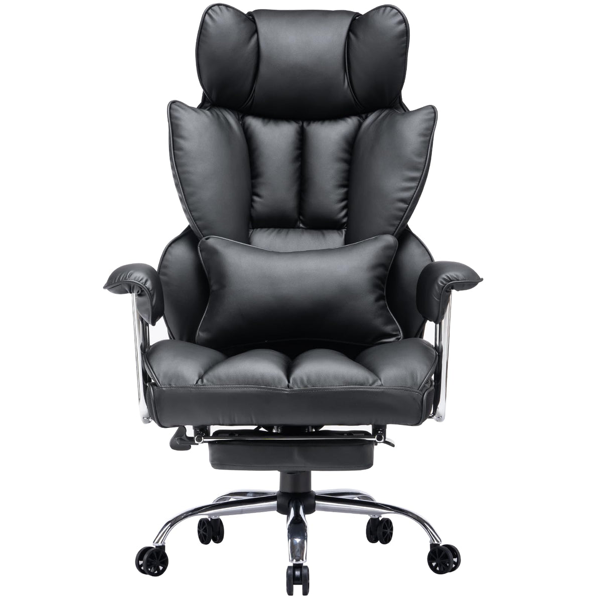 Efomao Ergonomic Office Chair, Polyurethane (PU) Leather Executive Chair, Office Chair 150 kg with Footrest and Lumbar Support, Adjustable Chair with High Backrest, Beige