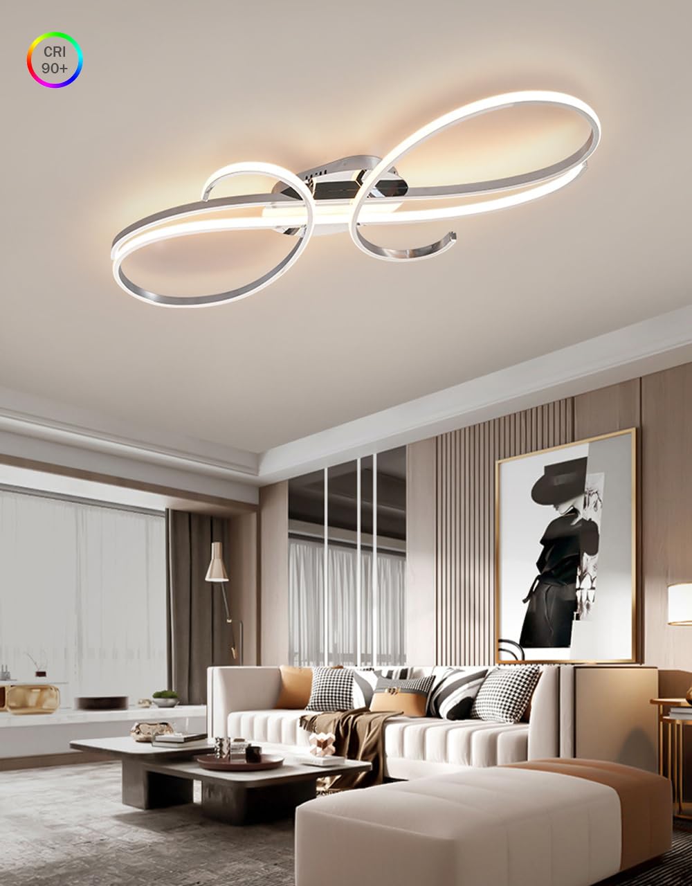 WSXEDC Moderne Kreative LED Deckenleuchte Dimmbare Metall Chrom für die Augenpflege Deckenlampe Mit Fernbedienung für Wohnzimmer Schlafzimmer Esszimmer Flure Gold 60cm