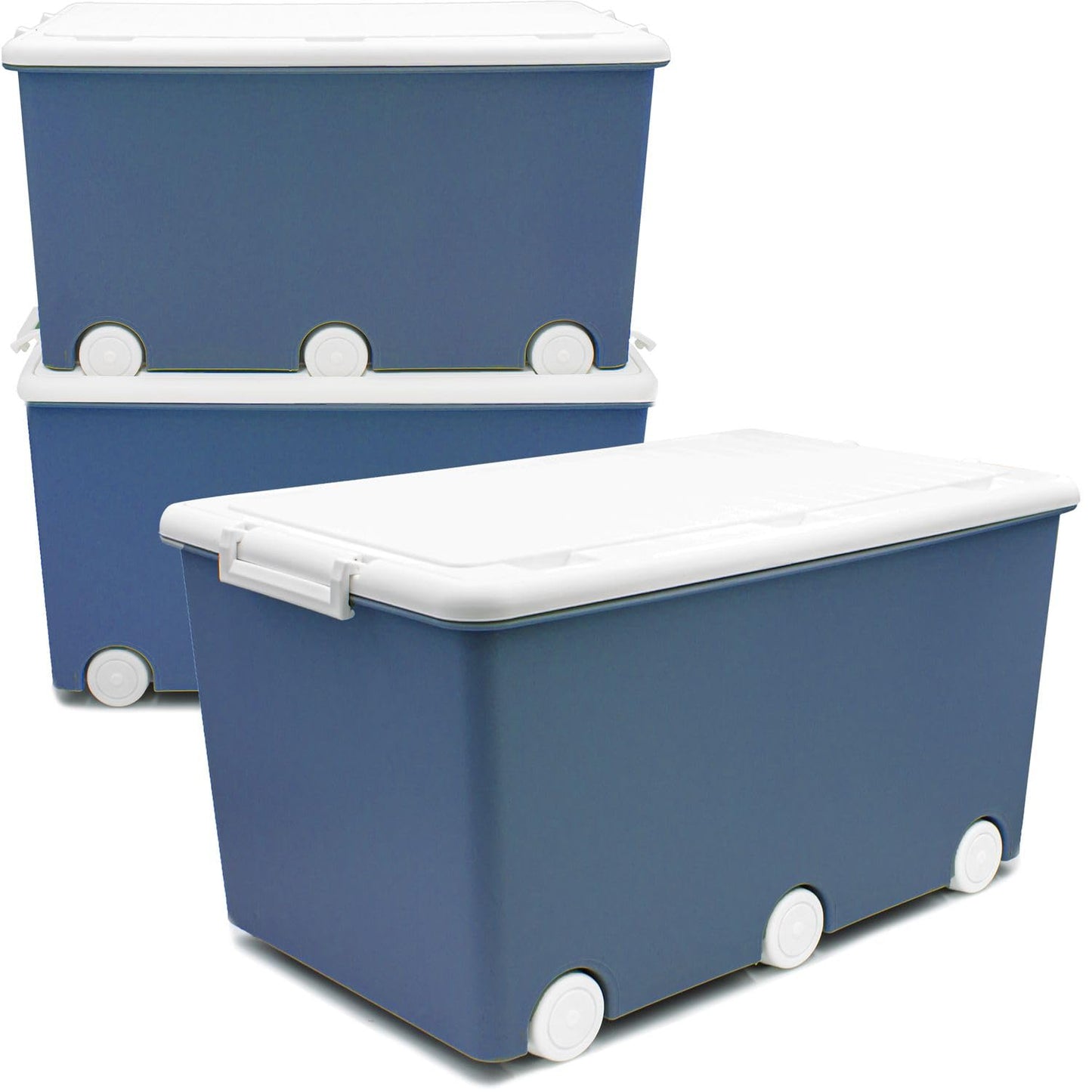 Babykajo 3 Storage Boxes with Lid and Wheels 50 L - Stacking Boxes with Lid Opaque - Plastic Box with Lid for Closing - Boxes Storage with Lid