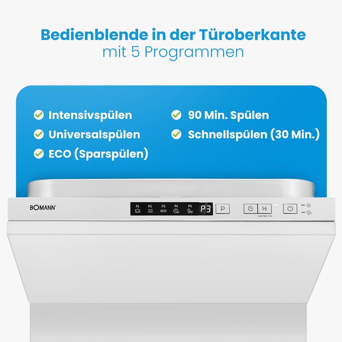 Bomann® Dishwasher 45 cm Fully Integrable | Dishwasher 45 cm for 10 Place Settings | Dishwasher 45 cm with 5 Programmes and 2 Spray Levels | Program Start Selection: 1-24 Hours | GSPE 7420 VI