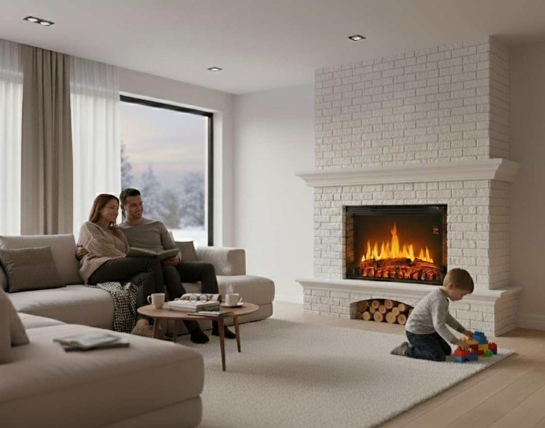 CHEMIN'ARTE Electric Fireplace XL - Electric 2-in-1 Standing or Built-in Fireplace Flame Effect LED Electric Heater 2000 W Fireplace with Remote Control, Start Control, Thermostat Black - 76 x 23 x 54