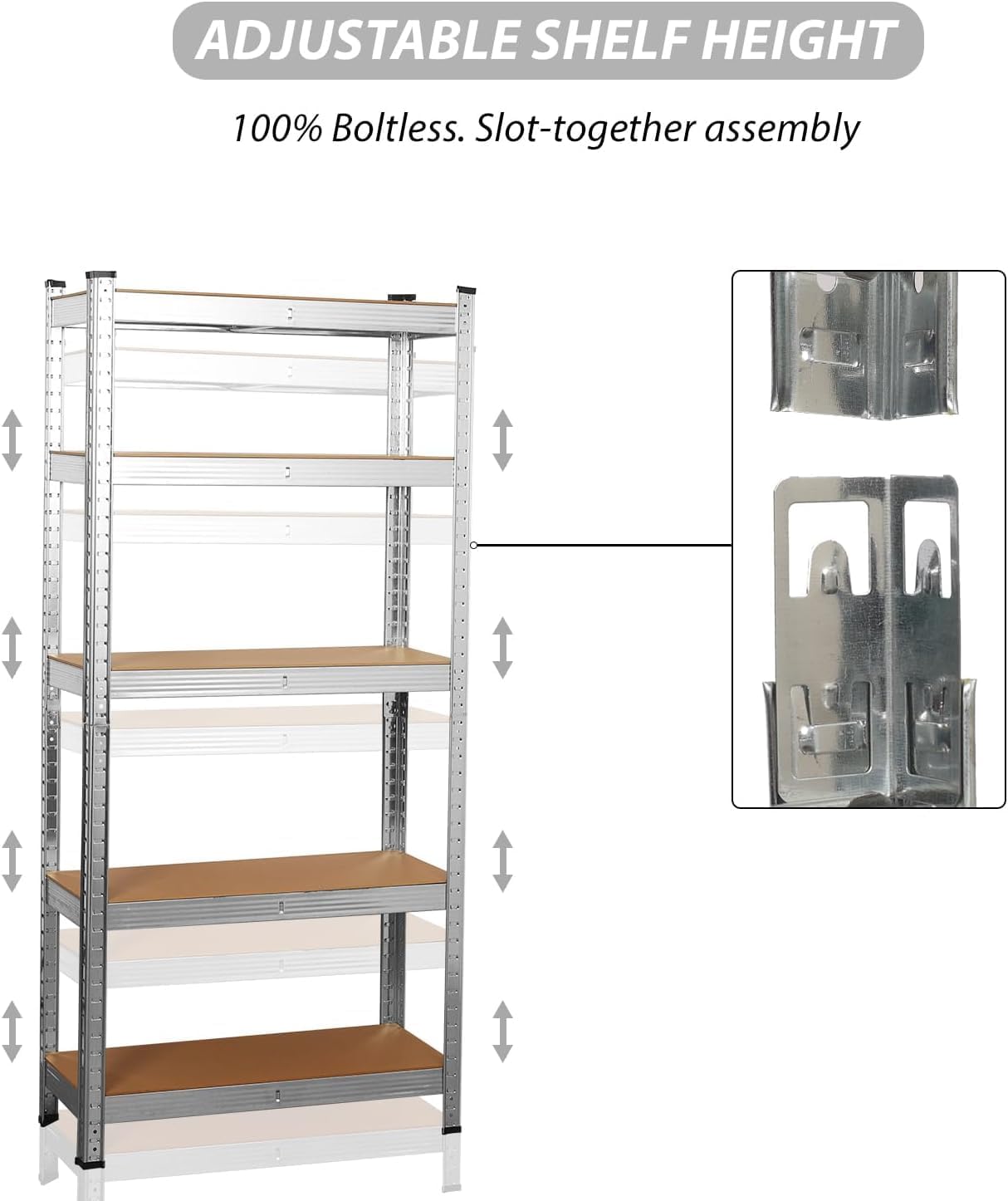 SIGNZWORLD Premium Heavy Duty Shelving Unit 150 x 70 x 30 cm, Mounting Material 875 kg Load Capacity, 5 Adjustable Sturdy Shelving MDF Panels for Storage Shelving Basement Shelving Garage Cellar Room