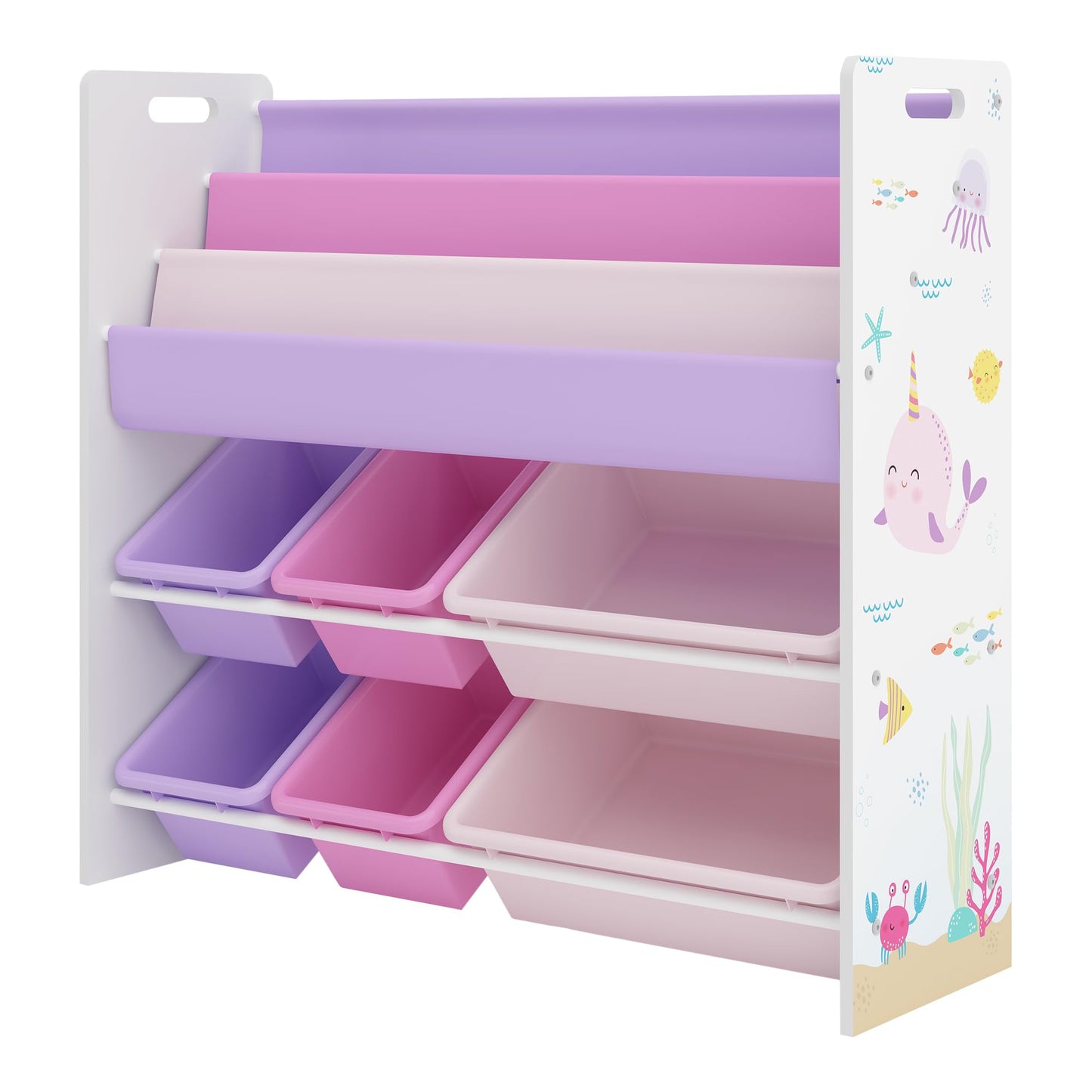 [en.casa] Kinderregal Rødøy Bücherregal für Kinder mit 6 Kisten Spielzeugregal 78 x 86 x 27 cm Spielzeug Aufbewahrung Koala Motiv