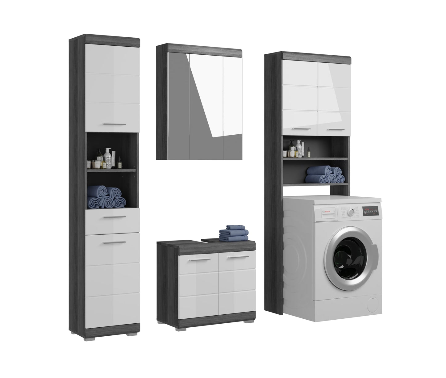 Badezimmer Scout X06B2723 Wall-Mounted Cupboard Wide Cabinet in Front White High Gloss Body Smoke Silver Nb. Approx. 74 x 79 x 24 cm