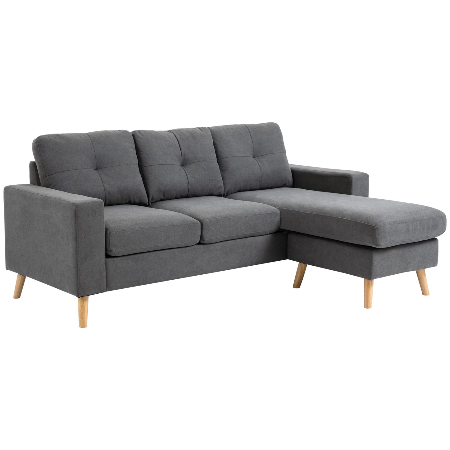 HOMCOM Corner Sofa L-Shaped Sofa with 3 Cushions, Corner Couch with Button Binding, Linen Look, Couch Living Landscape for Living Room, Bedroom, 193 x 136 x 85 cm, Black