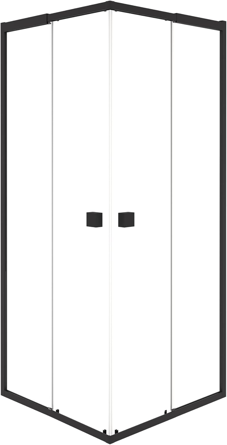 Duschkabine 75–90 x 75–90 x 190 cm – Gleittüren, 4 mm ESG Sicherheitsglas, Schwarz, Aluminiumrahmen, heraushebbare Türen, Magnetverschluss, justierbares Wandprofil, einfache Montage, ohne Duschtasse