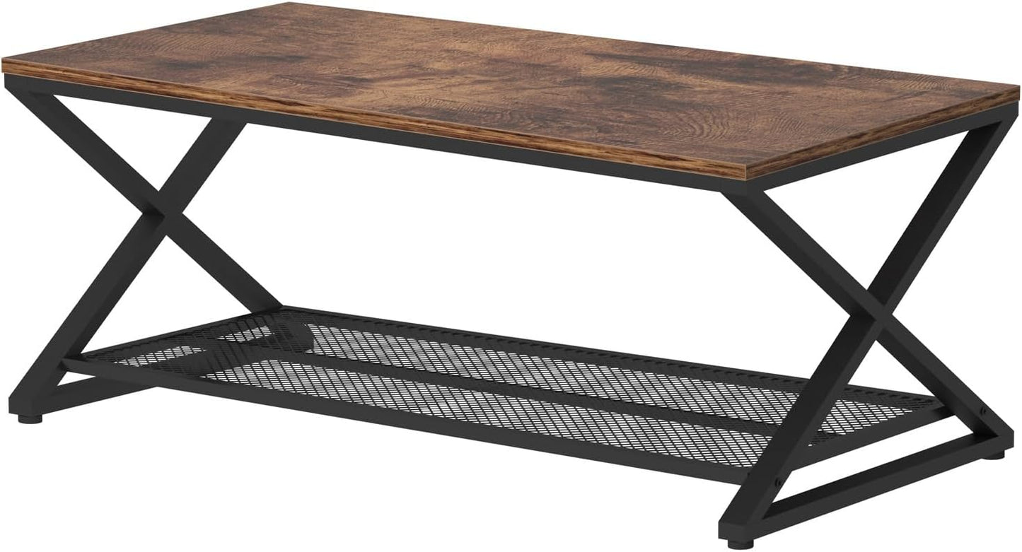 LVB Rectangular Coffee Table, Living Room Table, Sofa Table, Side Table, Wood, Metal, Living Room Furniture, Coffee Table, Vintage Retro Industrial Design, 120 x 60 x 45 cm