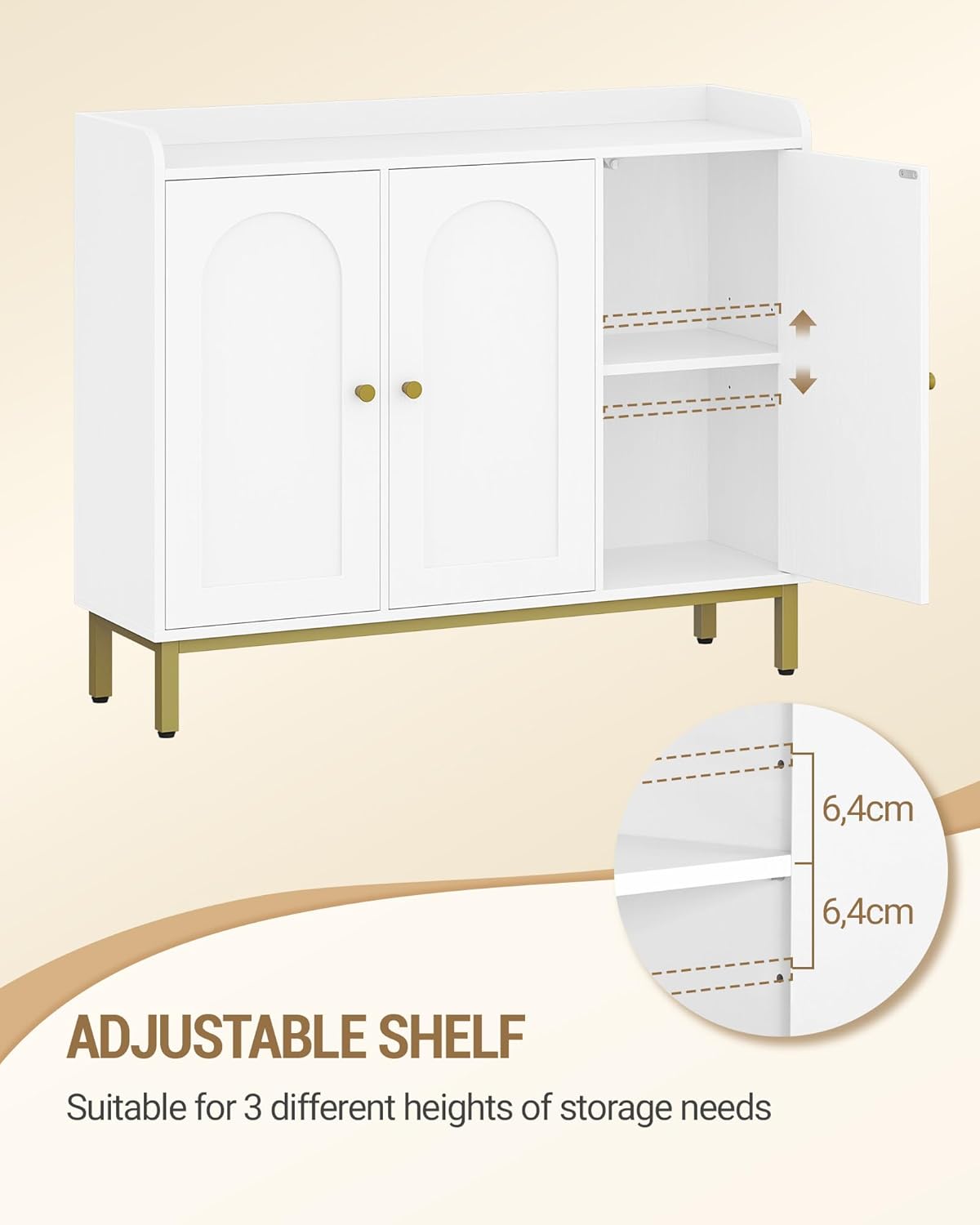 Hzuaneri SC21313G Sideboard, Storage Cabinet, Kitchen Cabinet, Kitchen Chest of Drawers, 3 Doors, Adjustable Shelves, Buffet Cabinet for Kitchen and Living Room, 30 x 100 x 80.5 cm, White