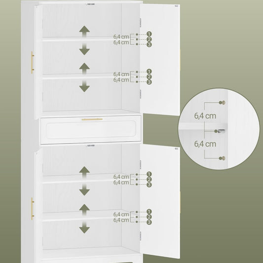 Hzuaneri PT18103X Kitchen Cabinet, Tall Cabinet with 4 Doors, Sideboard with 1 Large Drawer, Buffet Cabinet, Dining Room Cabinet, Adjustable Shelves for Dining Room, Kitchen, Living Room, White