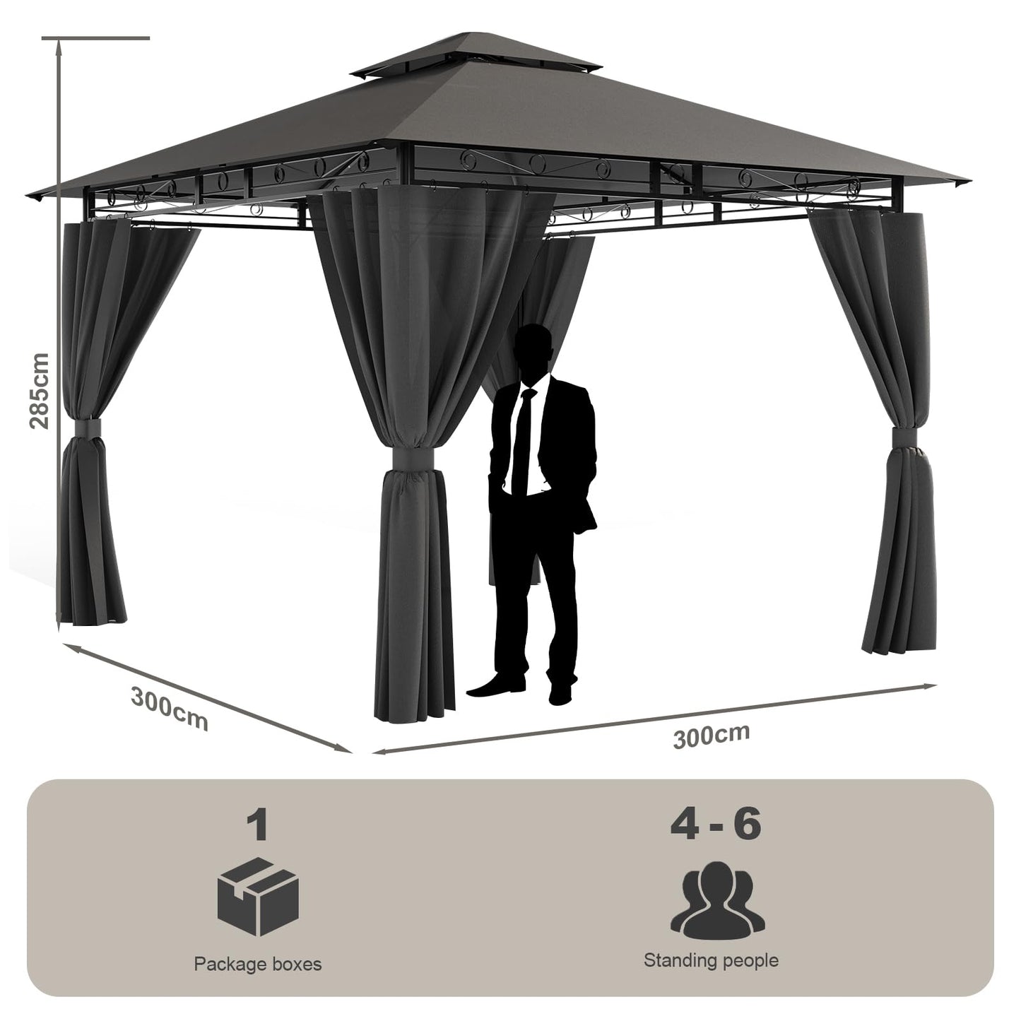 Devoko Garden Gazebo 3 x 3 Waterproof Stable Winterproof Deluxe Gazebo, UV Protection 50+ Double Roof Party Tent, Garden Tent, Patio Gazebo for Festivals, Events, Parties for 4-6 People, Beige