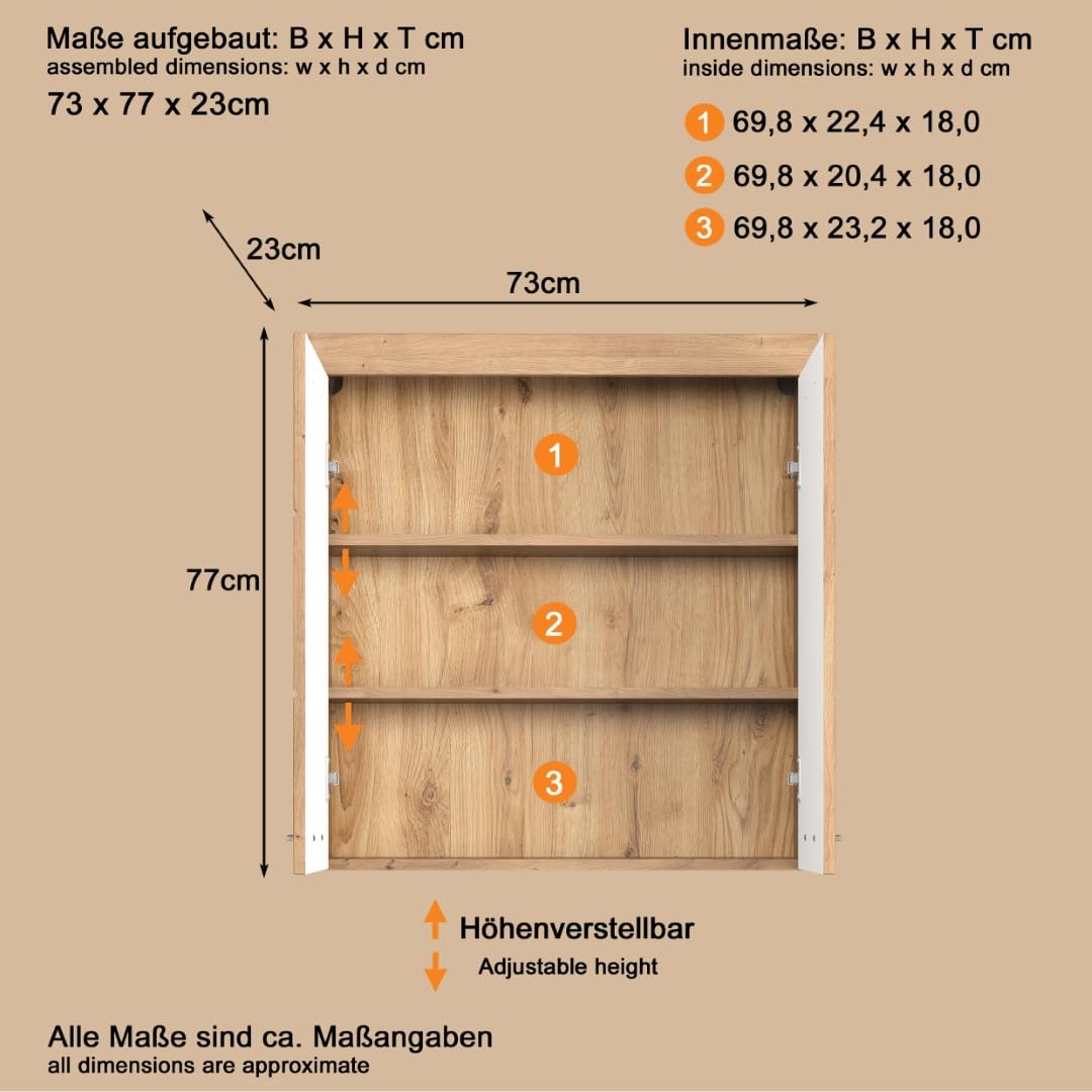 Trendteam Amanda Smart Living Bathroom Wall Cupboard 37 x 77 x 23 cm with Lots of Storage Space