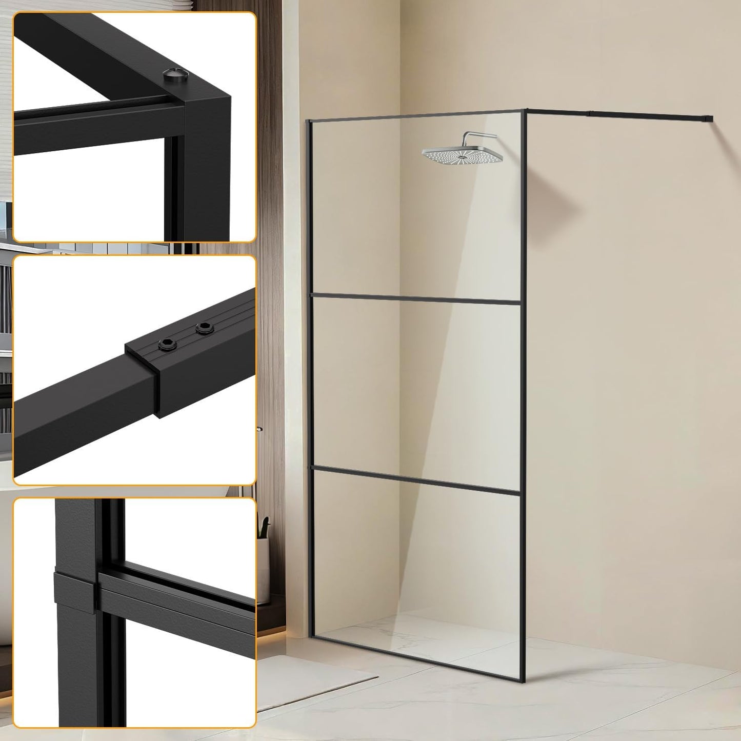 Shower Screen 80 x 200 cm Walk-in Shower Shiny Silver 3-Piece Segmented Full Frame 5 mm Tempered Safety Glass Right/Left Mountable for Floor or Shower Tray