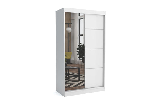 Brent - Tom Wardrobe with Mirror, 160 cm Wide, Bedroom Wardrobe with 1 Clothes Rail and Shelves for Clothes, Wardrobe Grey