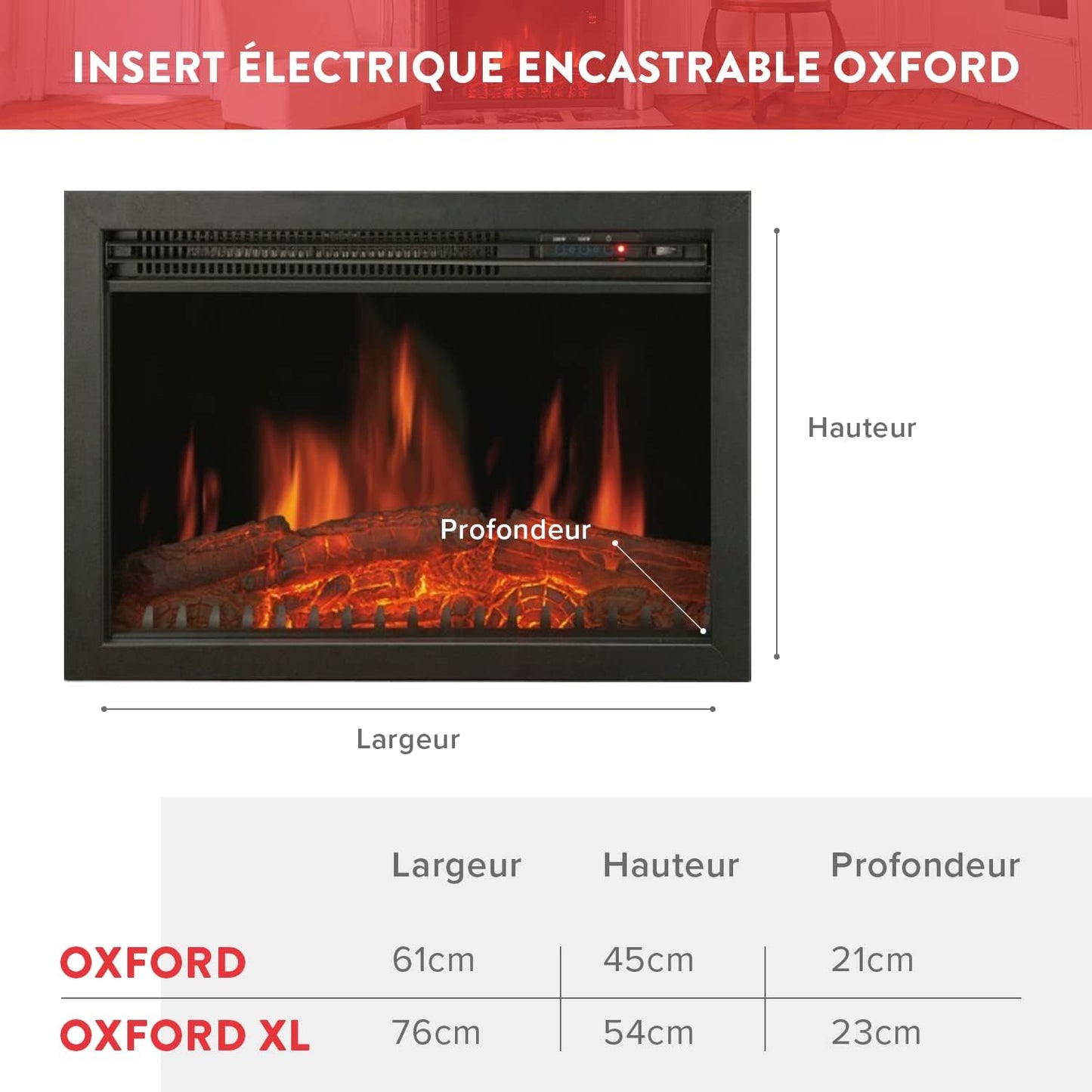Chemin 'Arte 118 Oxford Insert Electric Fireplace, 2000W, Black, 61 x 18 x 44 cm