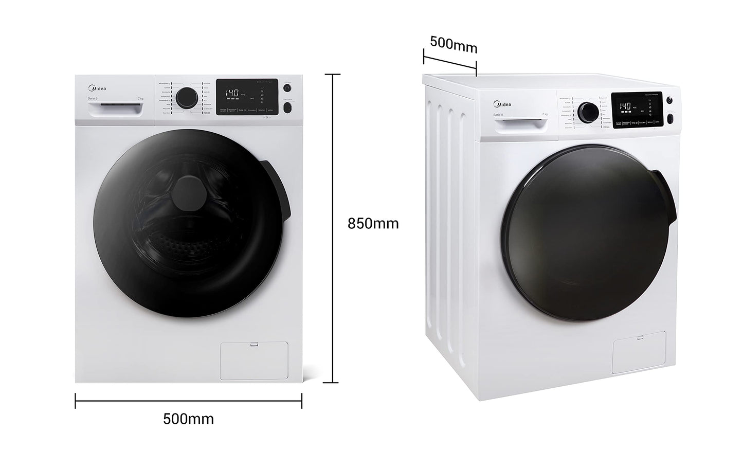 Midea MF10EW70B Washing Machine / 7 kg / 1400 rpm / Energy Efficiency Class A / Inverter Quattro Motor / Steam Function / Large Drum / Refill Function / Child Safety Lock / AquaStop, White