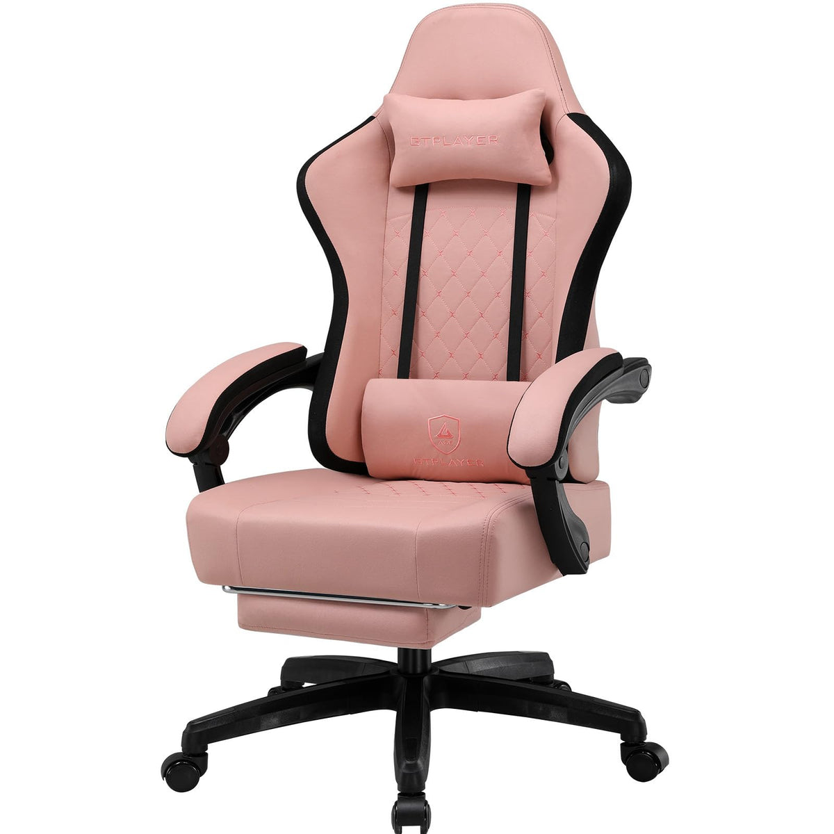 GTPLAYER Gaming Chair, Ergonomic Gaming Chair, Desk Chair with Fabric Surface, Spring Seat Cushion, Connecting Armrests and Footrest, Light Black