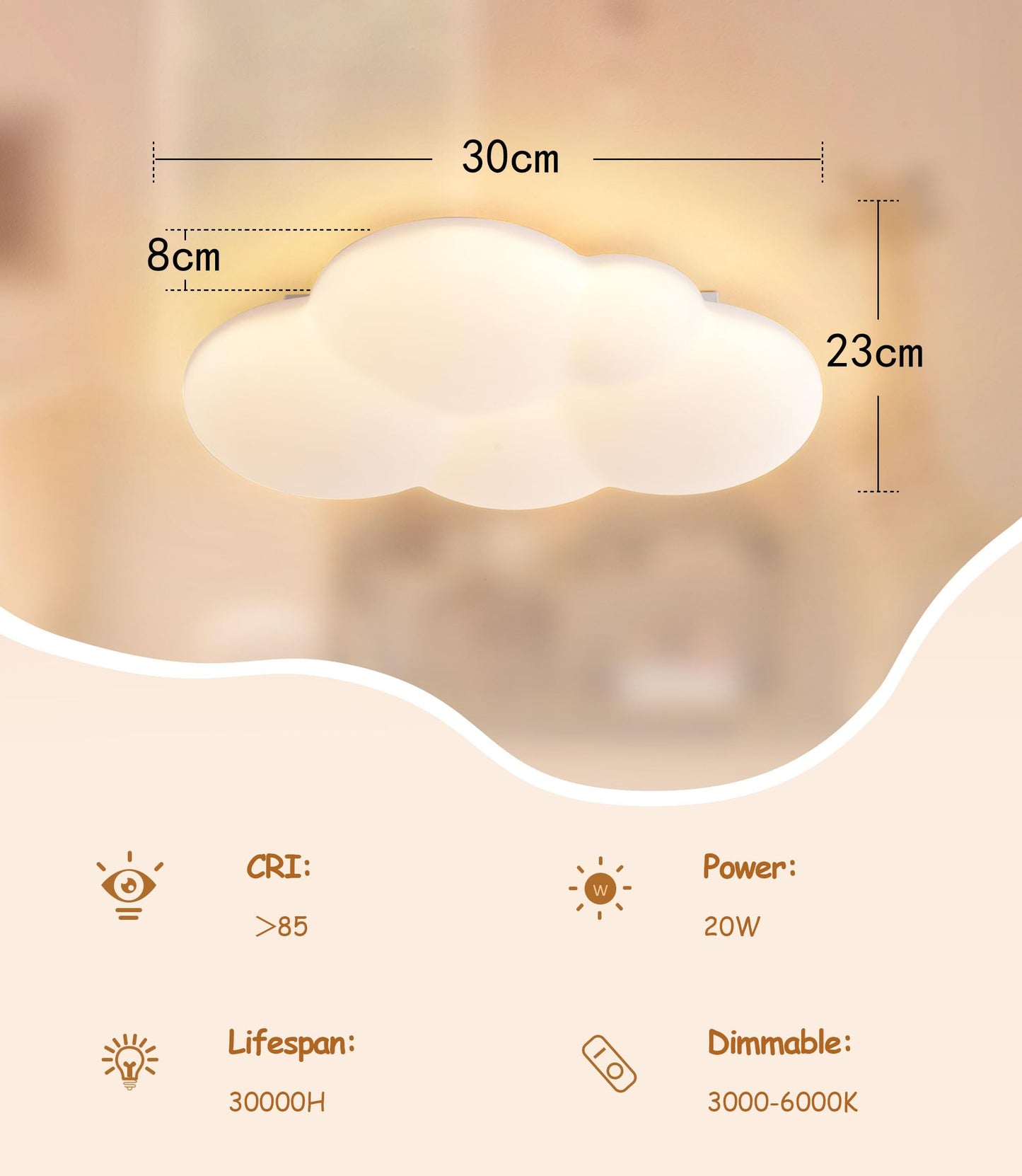 34 cm LED Ceiling Light Bedroom Wooden Children's Room Lamp Ceiling Star Children's Lamp Dimmable Ceiling Lamp for Children Lamp with Remote Control