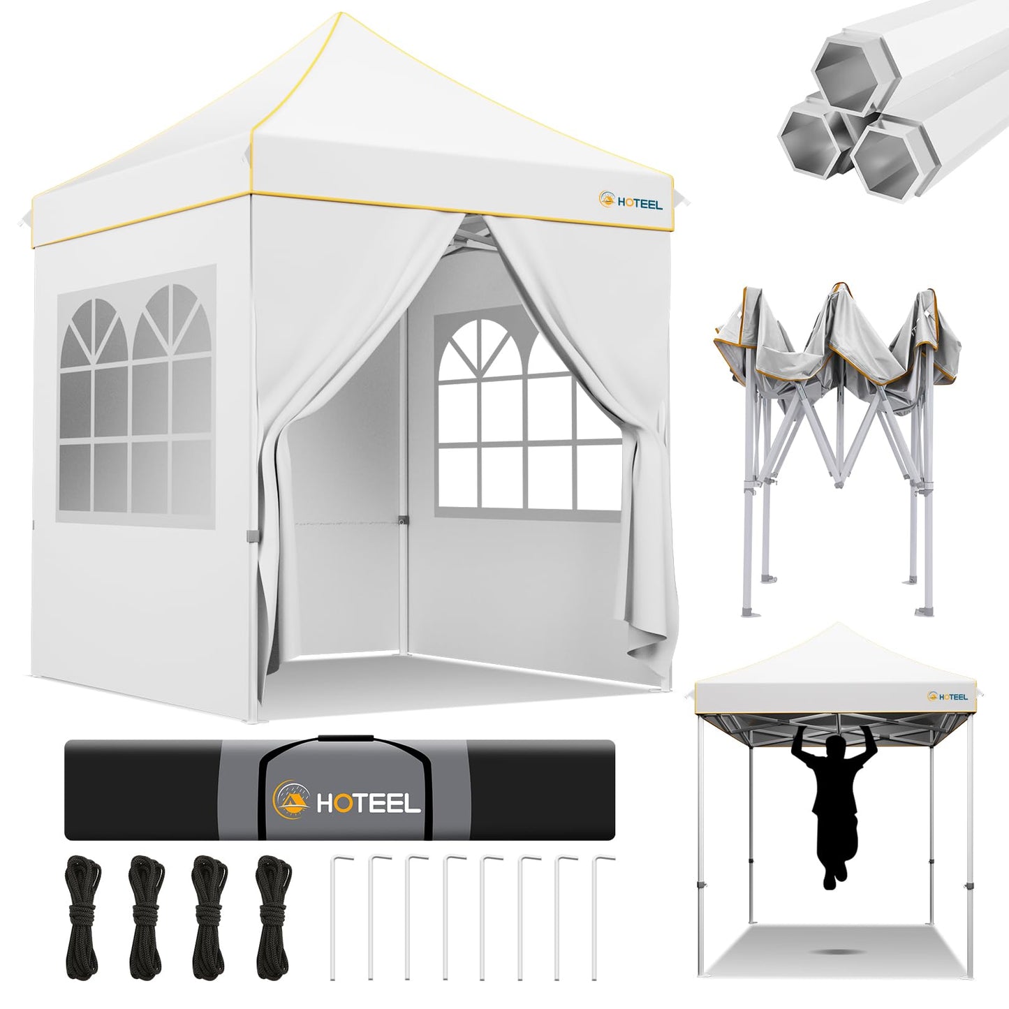 HOTEEL Gazebo 3 x 6 Waterproof Stable with 6 Removable Side Walls, Wave Hem Roof Party Tent 3 x 6 with Wheel Bag and 4 Sand Bags, Folding Gazebo 3 x 6 Parasol for Wedding Market (Grey)