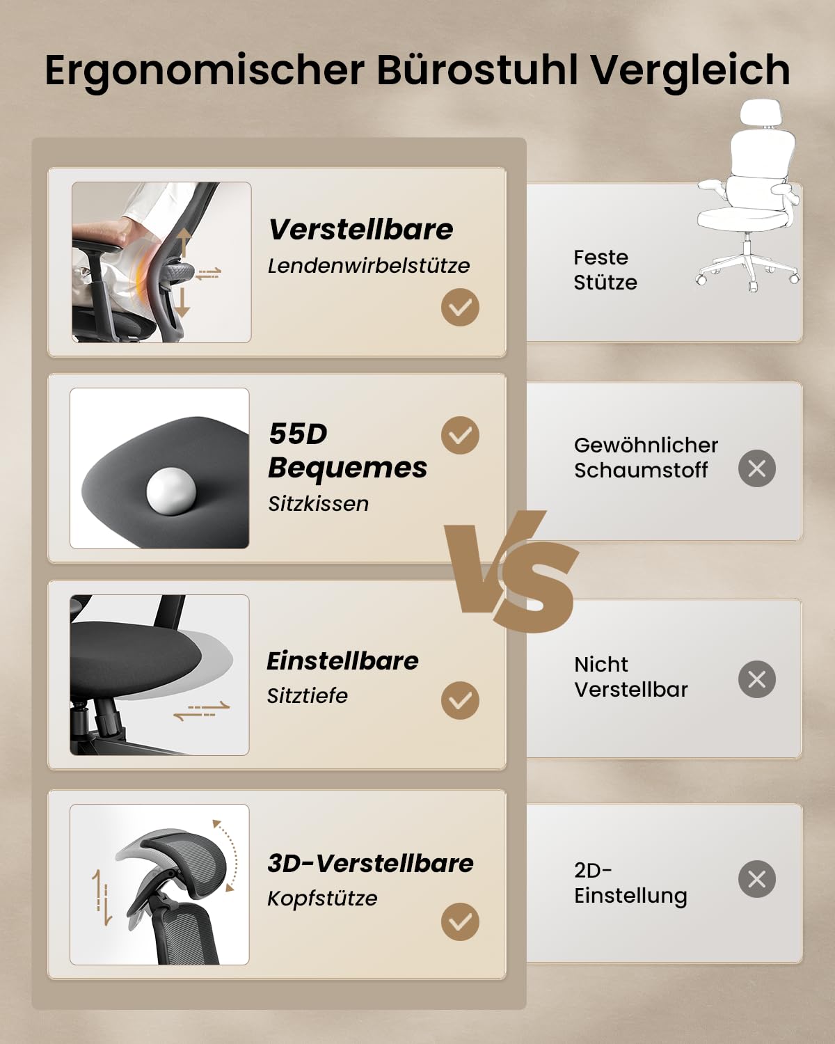 ProtoArc EC200 Ergonomic Office Chair, Desk Chair with Height and Depth Adjustable Lumbar Support, Seat Depth, Height Adjustable, 3D Headrest, Computer Chair for Home Office Chair, Black