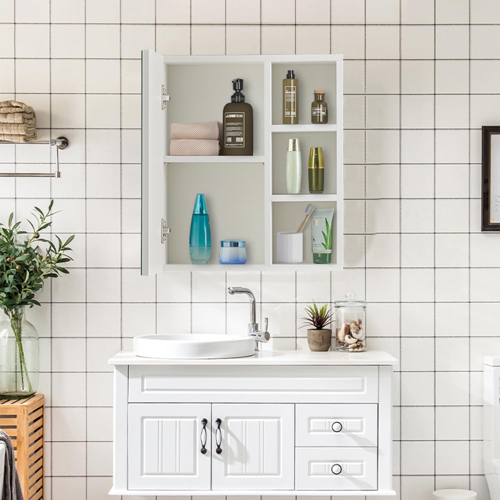 TUKAILAI Mirror Cabinet Bathroom Cabinet with 2 Toy Doors and Additional Shelf Storage Cabinet with Adjustable Shelves Wall Cabinet Medicine Cabinet Wall Cabinet for Bathroom White