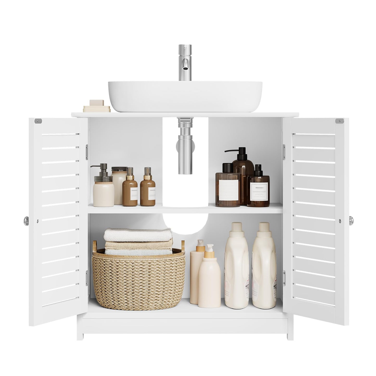 EUGAD Under Basin Vanity Unit Bathroom Cupboard with 2 Doors 60 x 30 x 60 cm, Bamboo