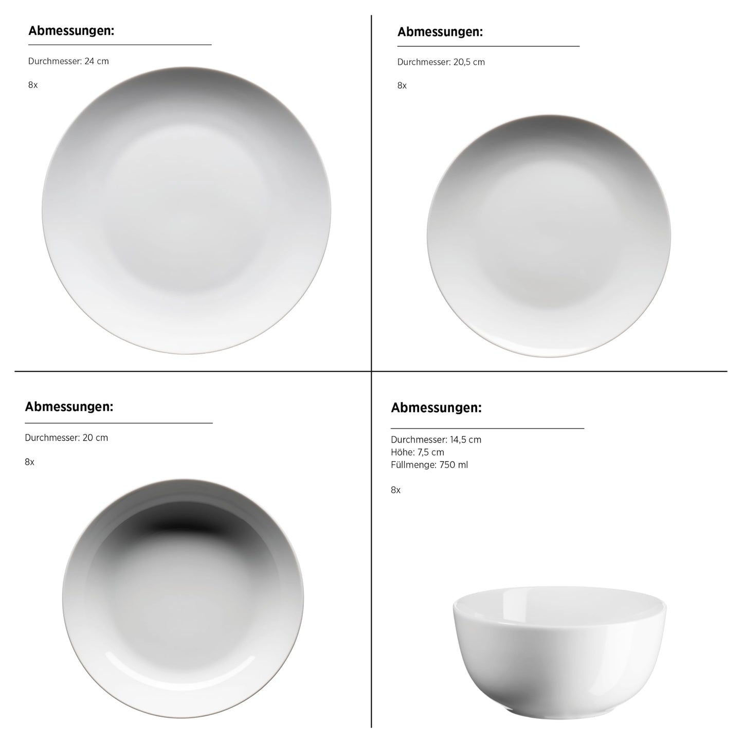 MÄSER 931523 Barca Geschirr-Set für 6 Personen, 30-tlg. Kombiservice, Porzellan, Weiß