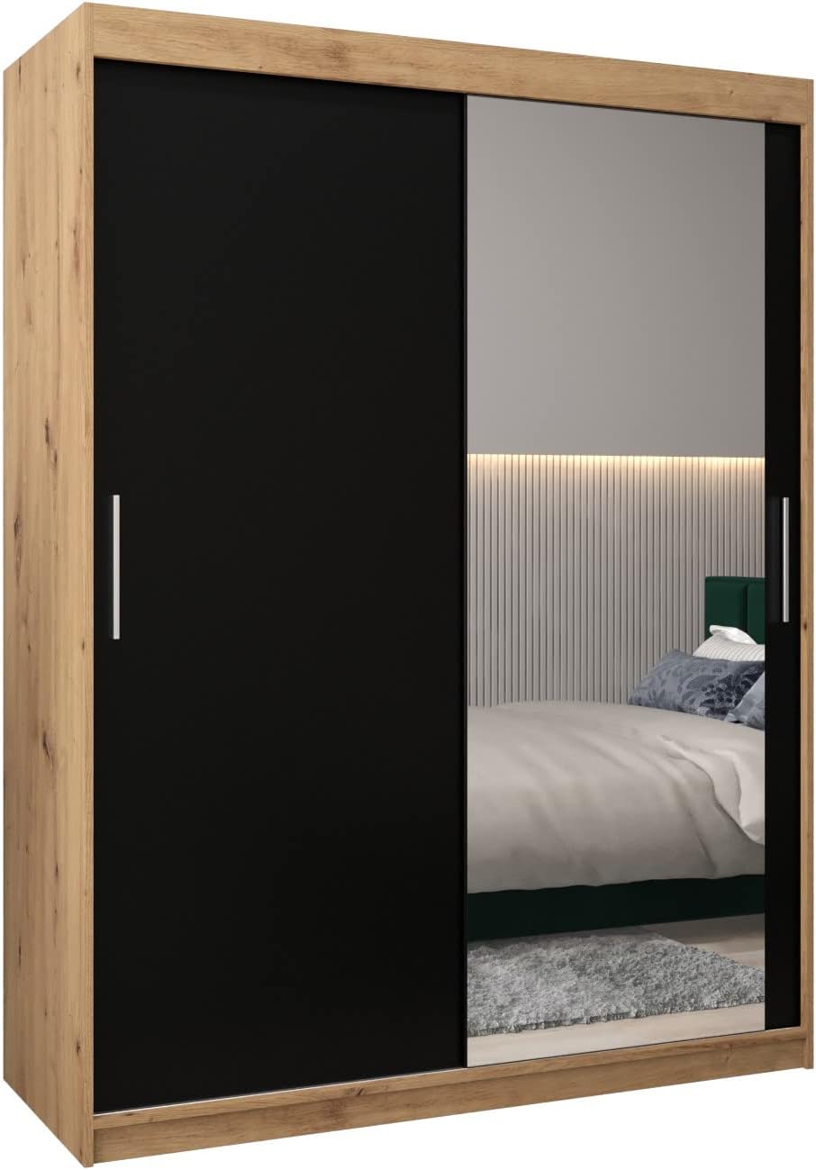 MEBLE KRYSPOL Kleiderschrank mit Spiegel Tokyo 2 - Garderobenschrank - Schrank Schlafzimmer - Mehrzweckschrank DREI Schiebetüren - Regalen - Flur Möbel - Kleiderstange Schrank - Allzweckschrank