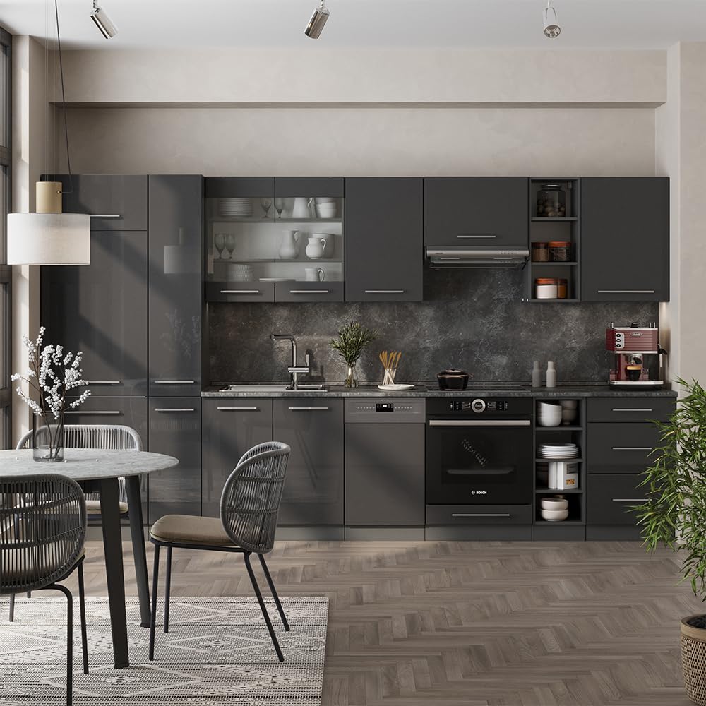 Vicco Kitchen Unit Fame-Line Goldkraft Oak / Anthracite 355 cm without Worktop