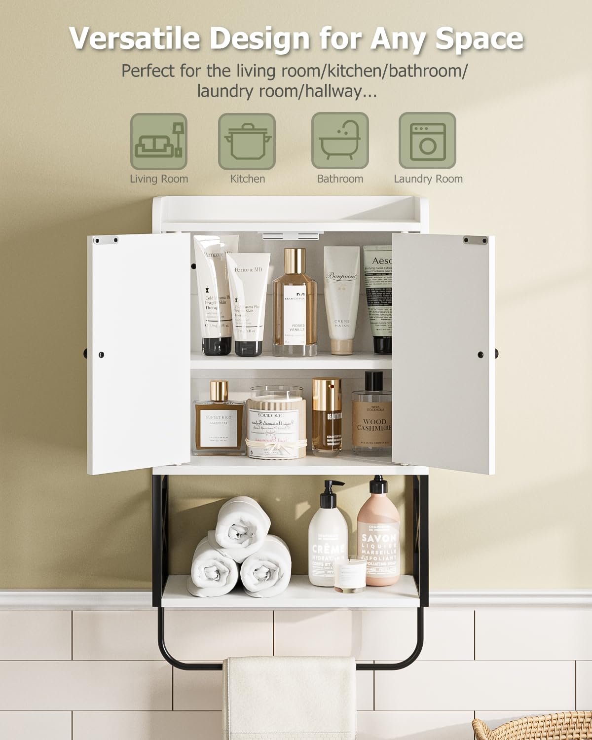 Bathroom Cabinet, Small Medicine Cabinets with Adjustable Shelf and Magnetic Locking Doors, Wall Mounted Hanging Cabinet for Bathroom/Laundry, White