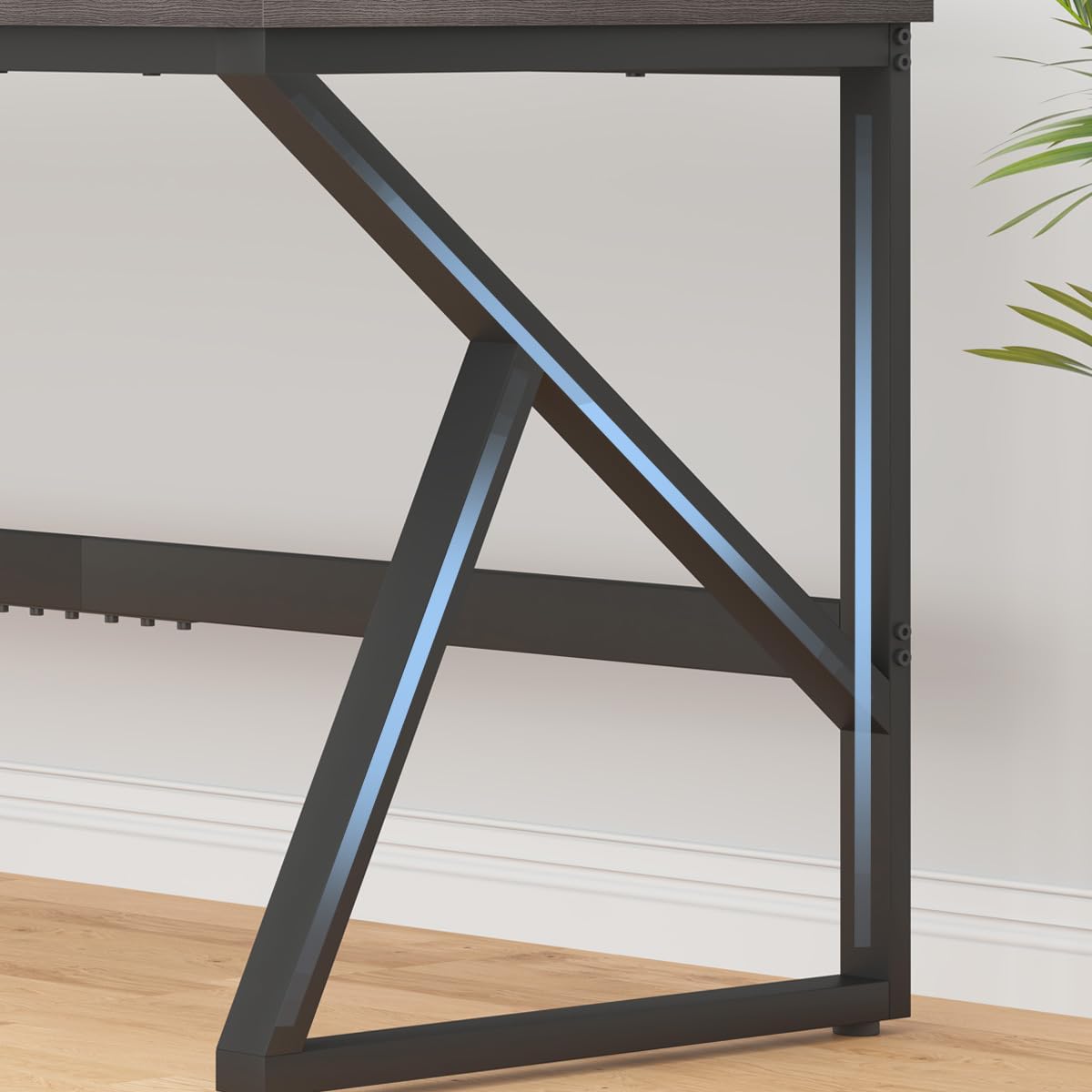 IBF Desk in Brown Colour with a Length of 70 Inches, Industrial Large Double Metal and Wood Desk for Computer, Long Office Table for Home