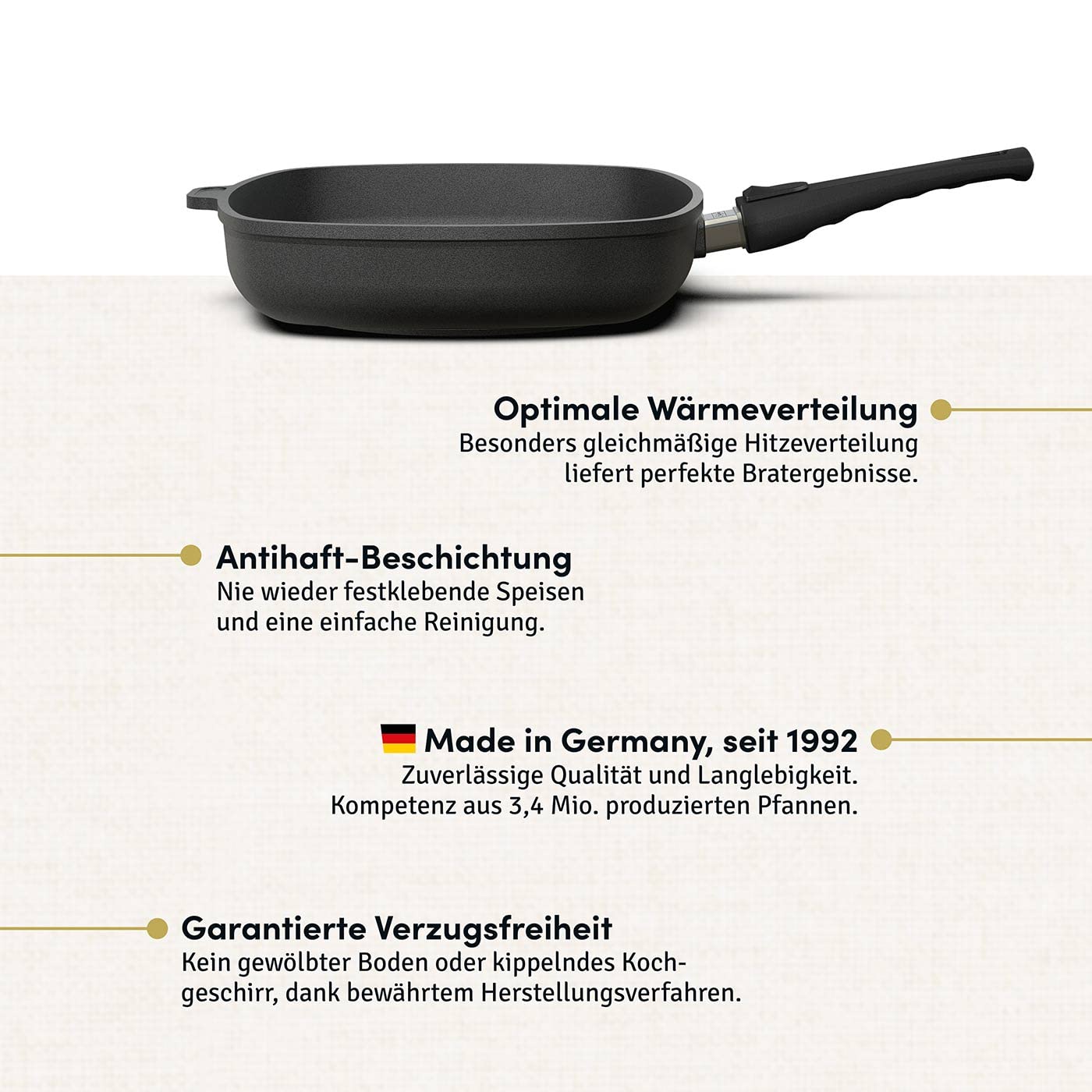 Hoffmann Aluguss Bratpfanne 28 cm Induktion Hoher Rand 7 cm Innenhöhe I Pfanne Induktionsherd I Schmorpfanne 28cm I Abnehmbarer Griff Hochrandpfanne