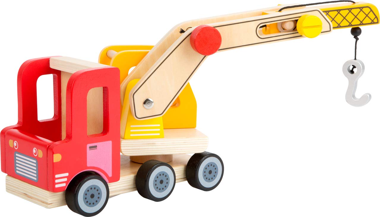 Small Foot 12007 Wooden Crane FSC 100% Certified with Construction Site Accessories 13 Pieces 360 Degree Rotation for Small Builders Toys Multi-Colour