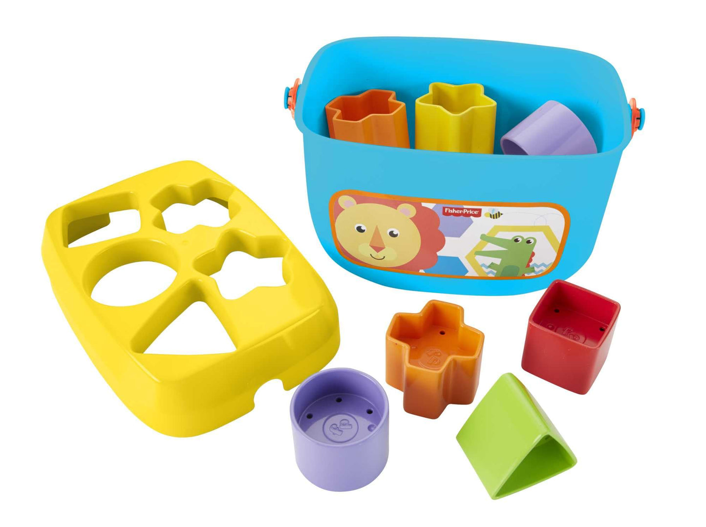 Fisher-Price FFC84 Baby's First Building Blocks Shape Sorting Game with Toy Cube and Storage Bucket for Ages 6 Months and up, Single