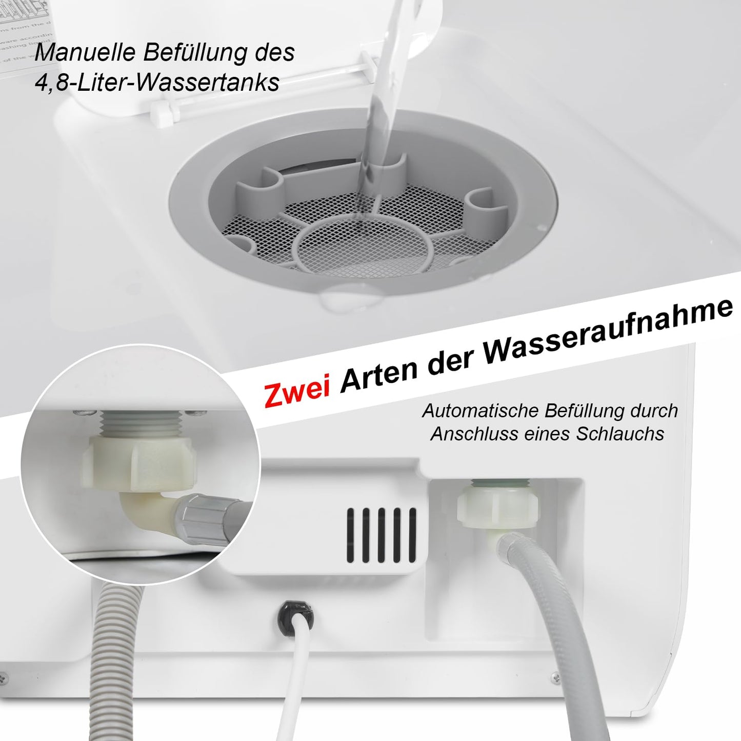 Mini Dishwasher for 3 Place Settings, Table Dishwasher with 7 Programmes with Drying Function, Can Be Used With/Without Water Connection, Dishwasher 4.8 L, Touch Control for Motorhomes, Homes