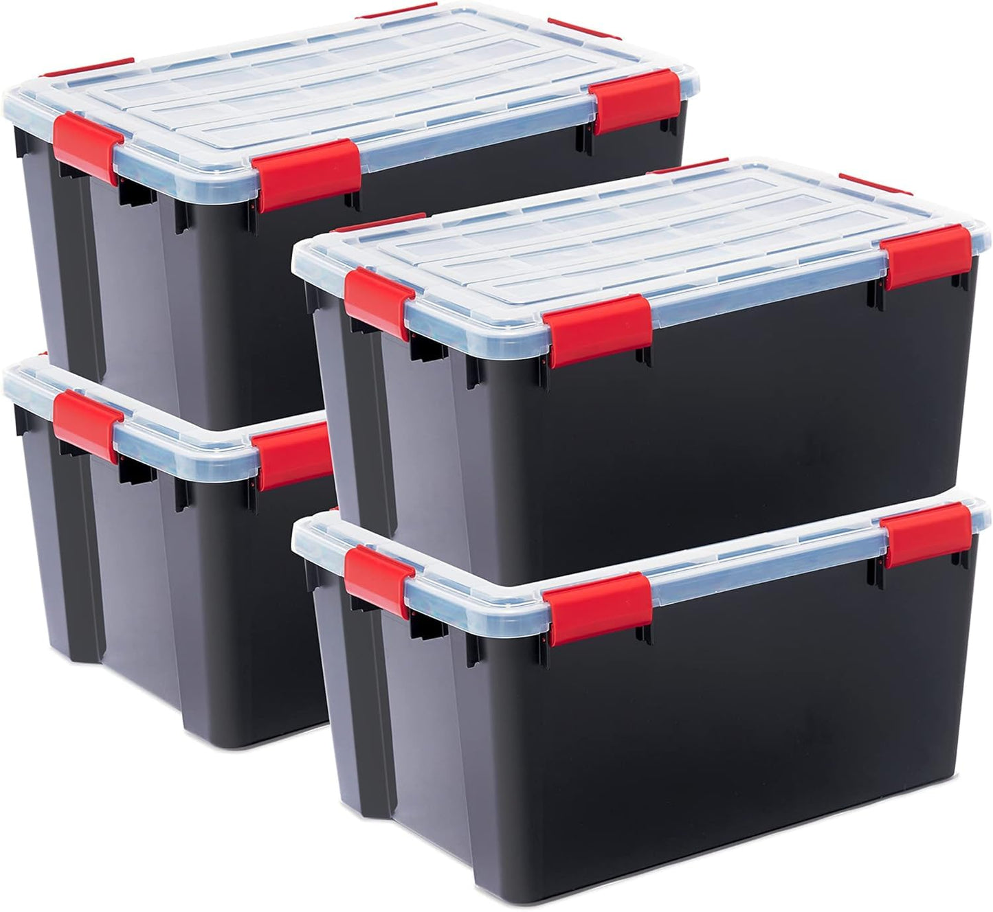 Iris Ohyama Airtight Plastic Storage Boxes with Lids, 20L, Set of 3, Black, Hermetic Waterproof Closure, Heavy Duty Snap Latches, Stackable, Dustproof, BPA-Free, DDAT-SD