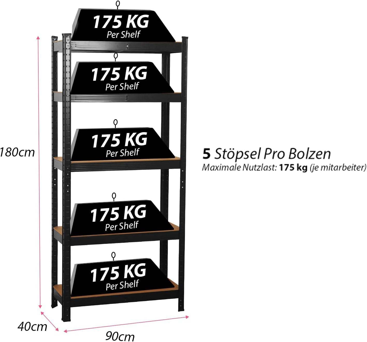 SIGNZWORLD Premium Heavy Duty Shelving Unit 150 x 70 x 30 cm, Mounting Material 875 kg Load Capacity, 5 Adjustable Sturdy Shelving MDF Panels for Storage Shelving Basement Shelving Garage Cellar Room