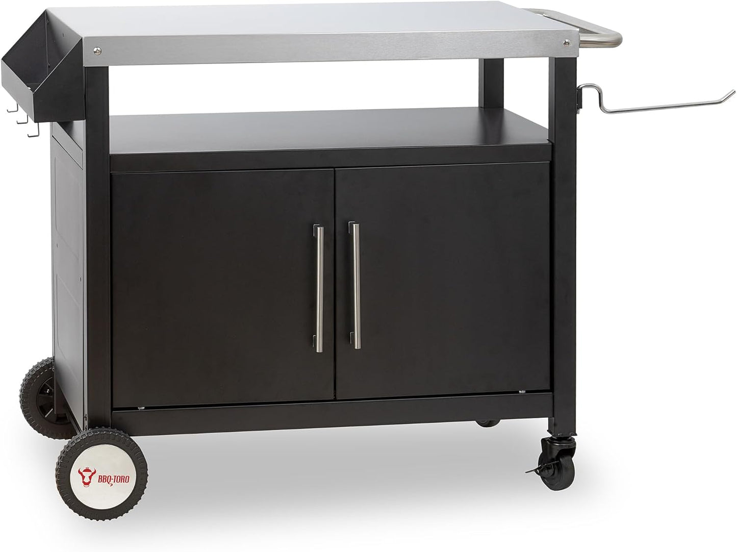 BBQ-Toro Barbecue Trolley 103.5 x 59 x 81 cm, Silver/Black, Grill Table with Large Work Surface, Grill Side Table, Outdoor Grill Trolley, Grill Table Outdoor, Serving Trolley, Outdoor Garden Trolley