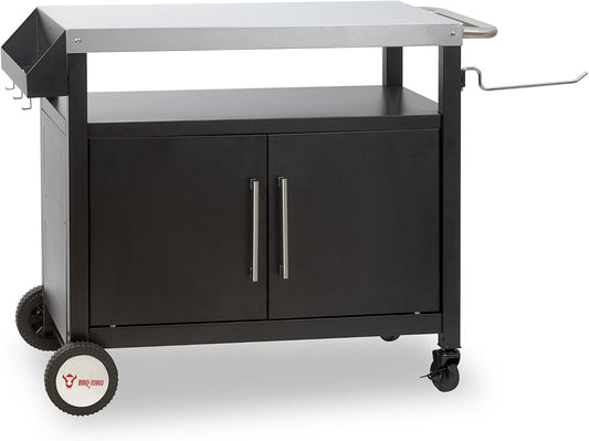BBQ-Toro Barbecue Trolley 103.5 x 59 x 81 cm, Silver/Black, Grill Table with Large Work Surface, Grill Side Table, Outdoor Grill Trolley, Grill Table Outdoor, Serving Trolley, Outdoor Garden Trolley