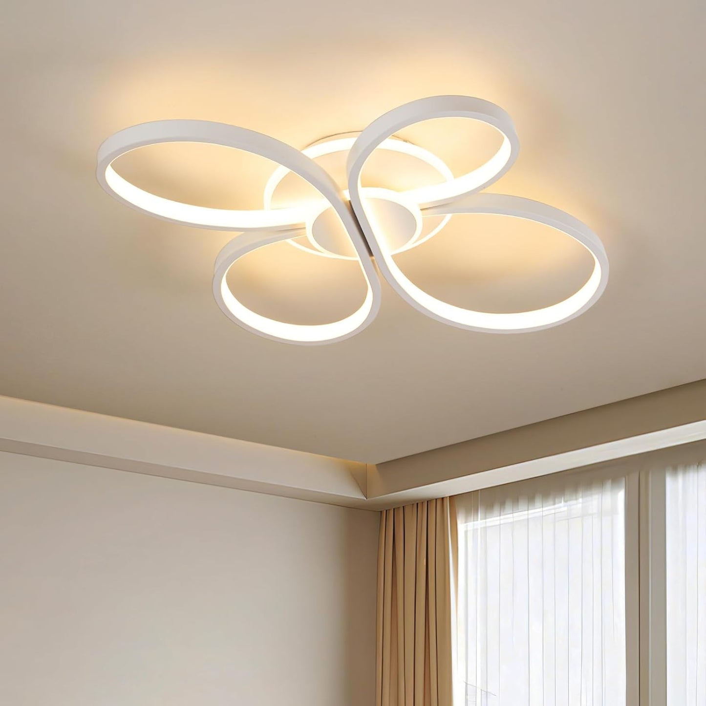 LED Ceiling Light Flower Design Modern, 42 W, 5300 lm, Continuously Dimmable with Remote Control, Flicker-Free, Memory Function, Ceiling Light for Living Room, Bedroom, Kitchen, Hallway - 60 x