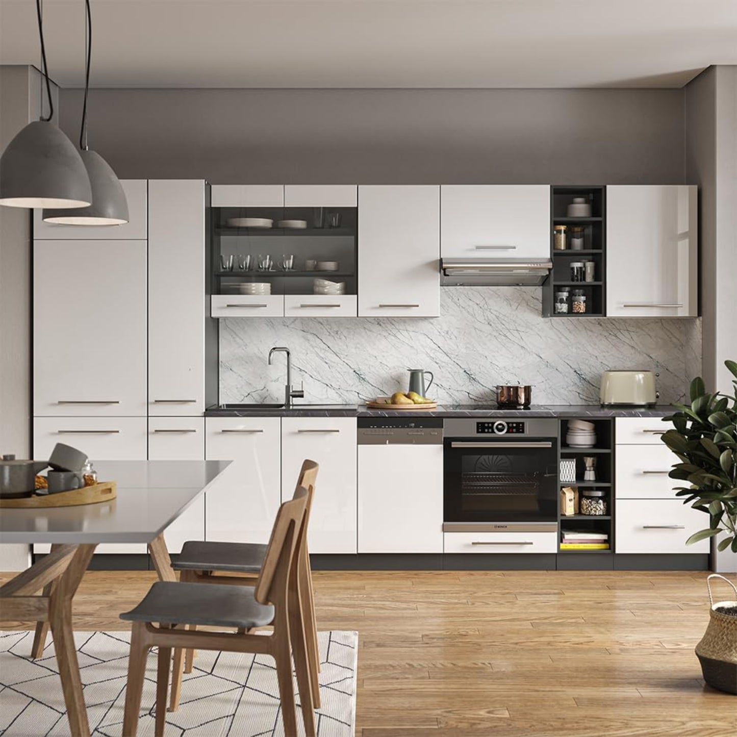 Vicco Kitchen Unit Fame-Line Goldkraft Oak / Anthracite 355 cm without Worktop