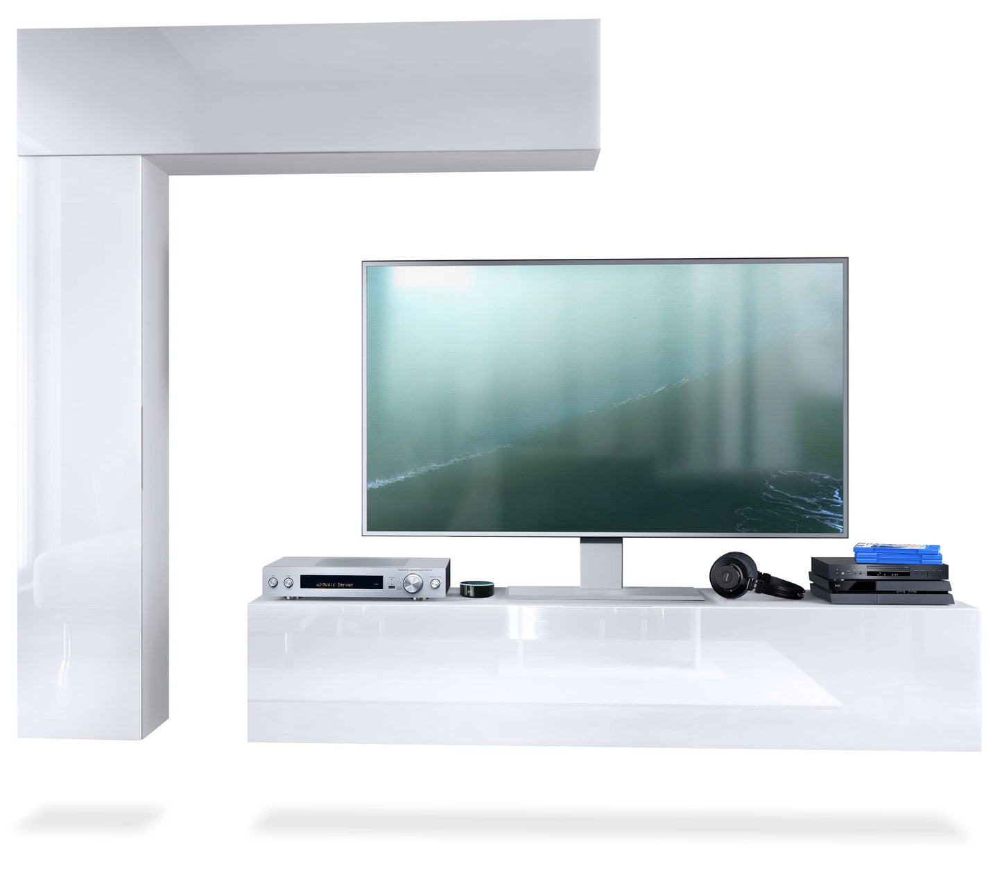 Vladon Taurito Wall Unit, Made in Germany, Matte White / Black High Gloss - Modern Wall Unit for Your Living Room (320 x 182 x 39 cm)
