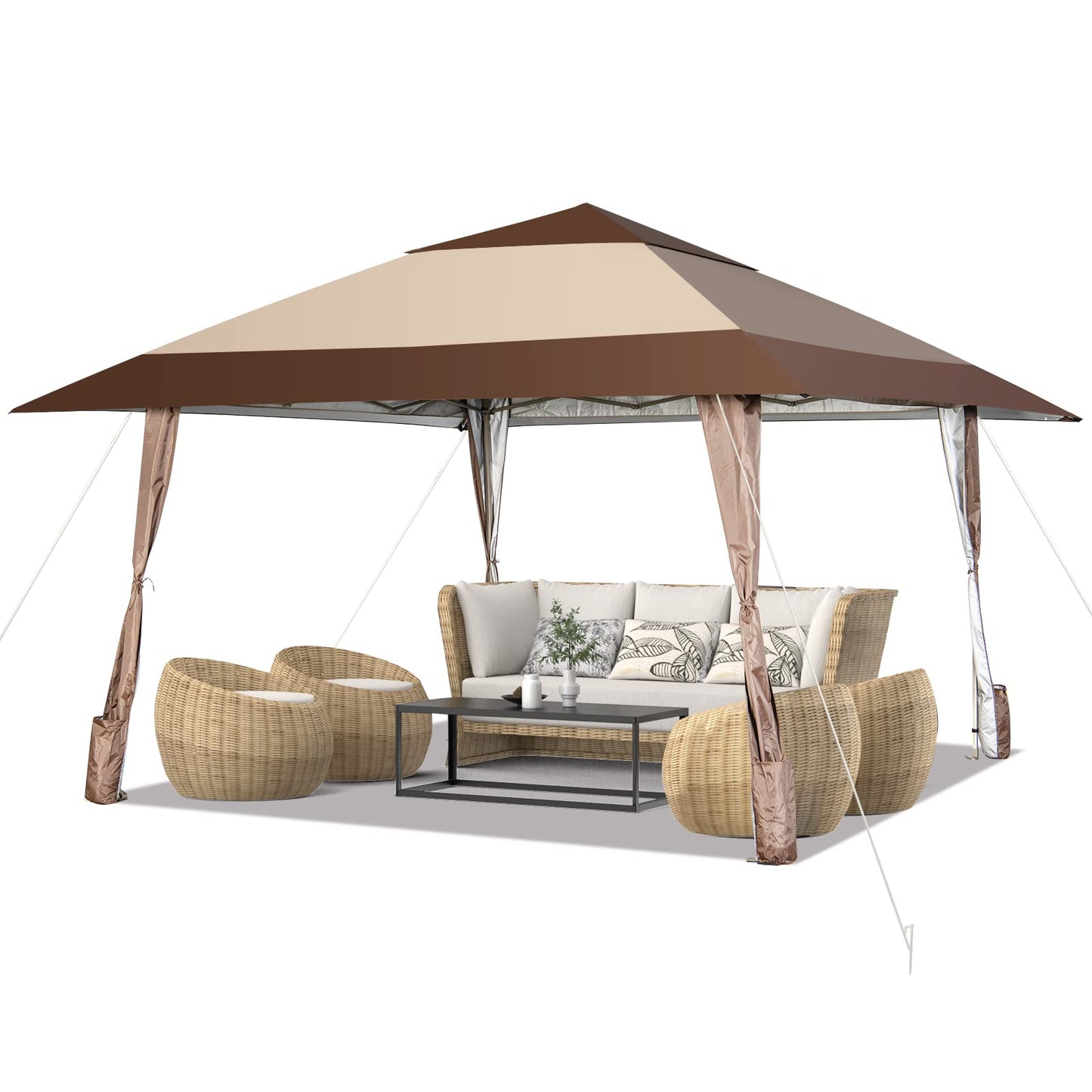 COSTWAY Folding Gazebo 4 x 4 m, Pop Up Gazebo with Wheels and Carry Bag, Waterproof, UV Protection 50+, Party Tent, Garden Gazebo for Garden, Party, Wedding and Festival