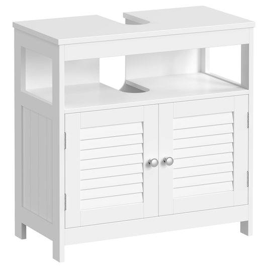 Vasagle BBC05WT Scandinavian Style Bathroom Cabinet, Storage Cabinet 60 x 30 x 60 cm with 2 Slat Doors, Adjustable Shelf with Handles - Matt White