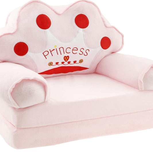 TNTGMG Children's Sofa, 2-in-1 Soft Toddler Chairs with Handle, 80 x 50 cm, Foldable Baby Lounge Chair, Convertible Play Sofa to Deck Chair for 1 to 4 Years Old Girls and Boys Playroom (Pink Crown)